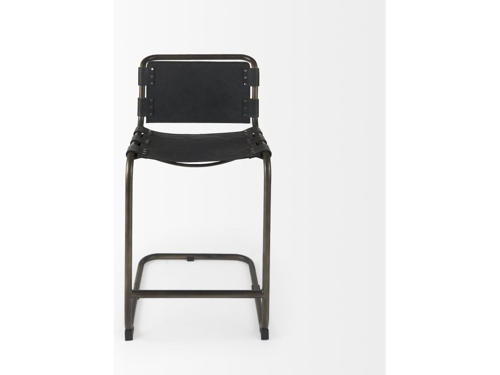 21L x 25W x 38H Black Leather w/ Iron Frame Counter Stool - image 2