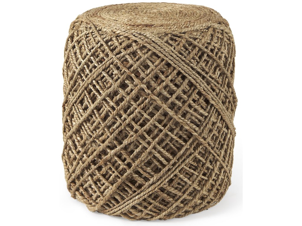 Brown Handwoven Wool Cylindrical Pouf - main image