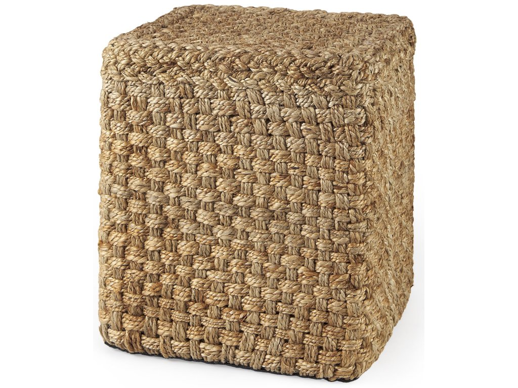 16.5" Square Brown Jute Pouf - main image