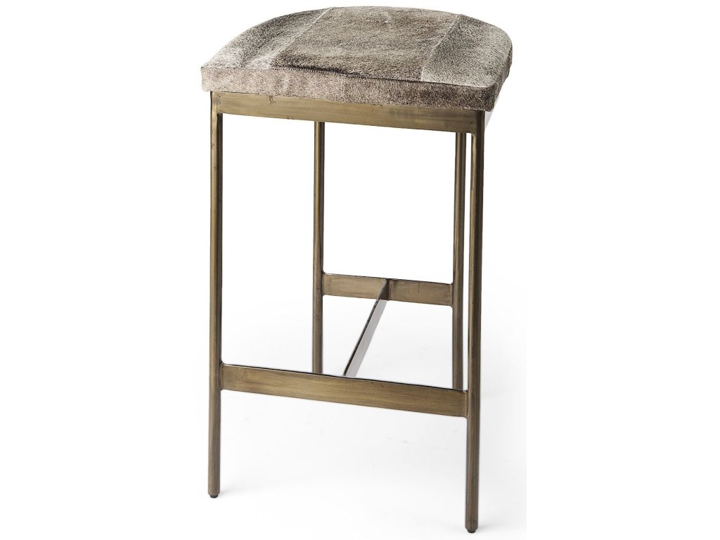16.75 x 17.75 x 26.25 Hair-On-Hide Seat w/ Gold Metal Frame Counter Stool - main image