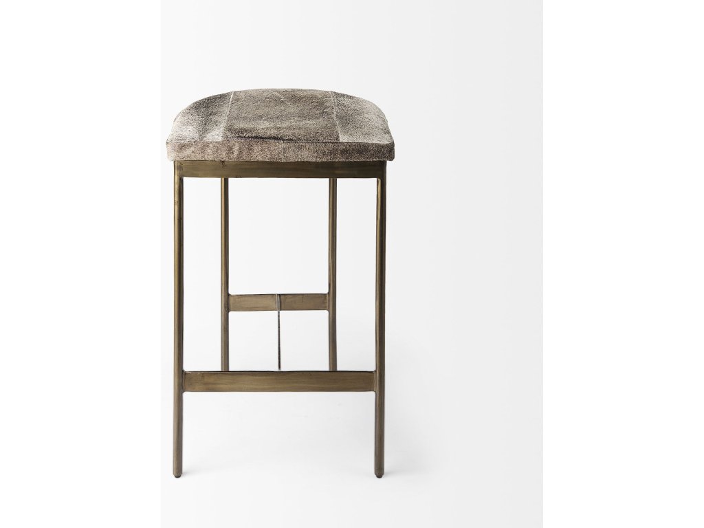16.75 x 17.75 x 26.25 Hair-On-Hide Seat w/ Gold Metal Frame Counter Stool - image 3