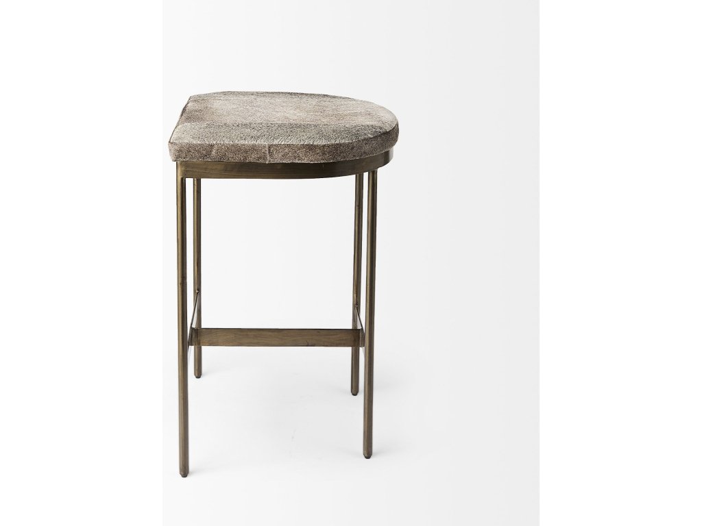 16.75 x 17.75 x 26.25 Hair-On-Hide Seat w/ Gold Metal Frame Counter Stool - image 4