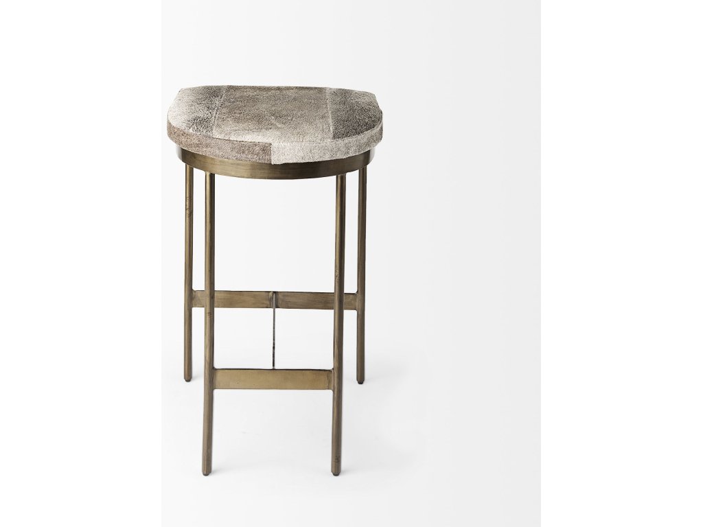 16.75 x 17.75 x 26.25 Hair-On-Hide Seat w/ Gold Metal Frame Counter Stool - image 5