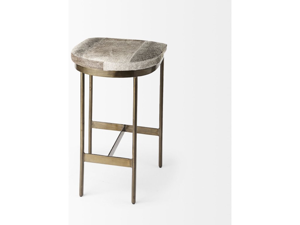 16.75 x 17.75 x 26.25 Hair-On-Hide Seat w/ Gold Metal Frame Counter Stool - image 6