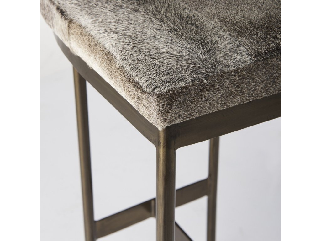 16.75 x 17.75 x 26.25 Hair-On-Hide Seat w/ Gold Metal Frame Counter Stool - image 7