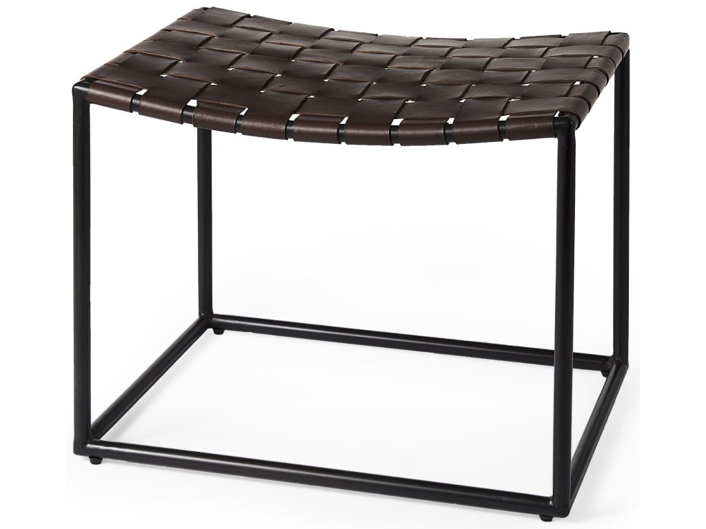 22.0L x 16.0W x 16.5H Brown Leather Woven Seat w/ Black Metal Frame Stool - main image