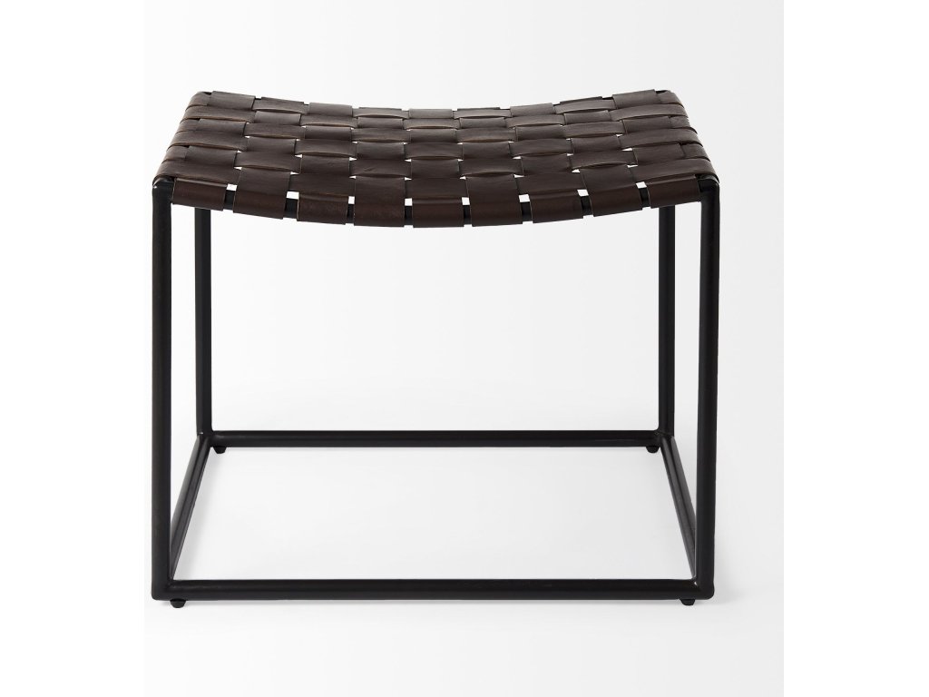 22.0L x 16.0W x 16.5H Brown Leather Woven Seat w/ Black Metal Frame Stool - image 3
