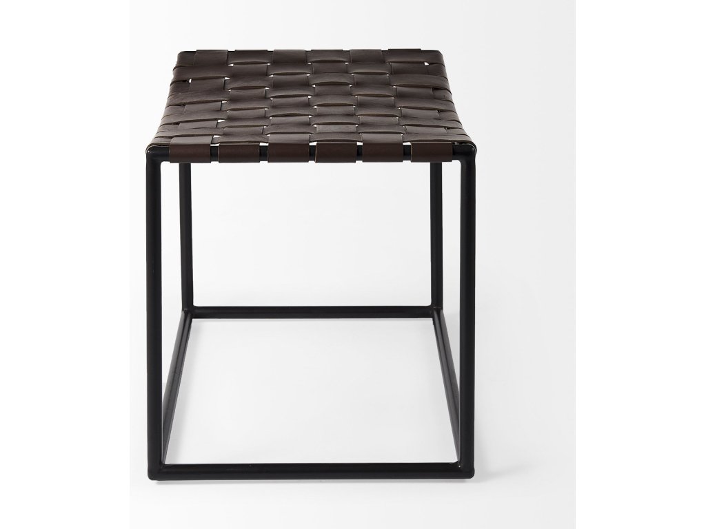 22.0L x 16.0W x 16.5H Brown Leather Woven Seat w/ Black Metal Frame Stool - image 4