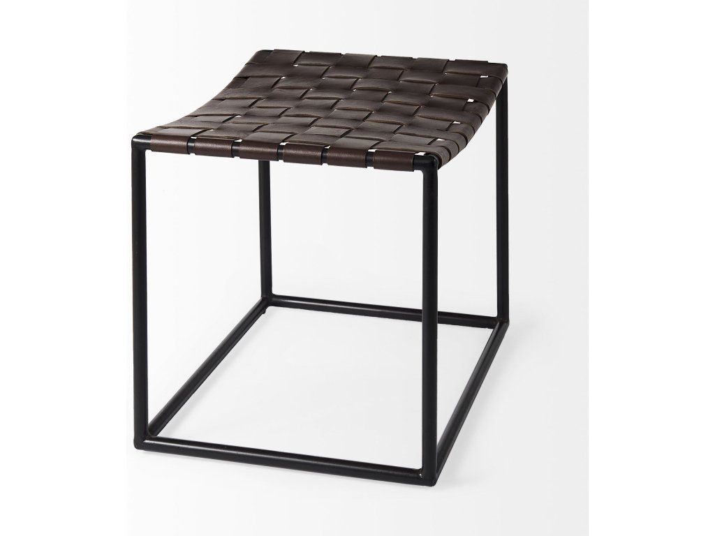 22.0L x 16.0W x 16.5H Brown Leather Woven Seat w/ Black Metal Frame Stool - image 5