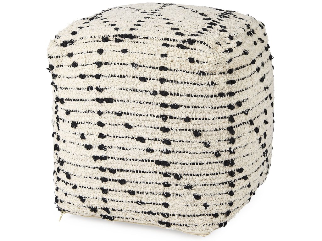 16.0L x 16.0W x 16.0H Cream/Black Cotton Patterned Pouf - main image