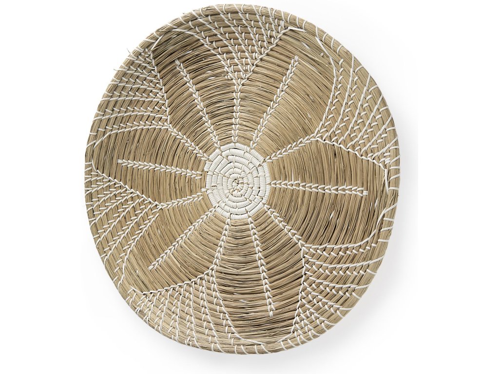 24.0L x 24.0W x 3.5 Light Brown Seagrass w/White String Round Wall Hanging Plate - main image