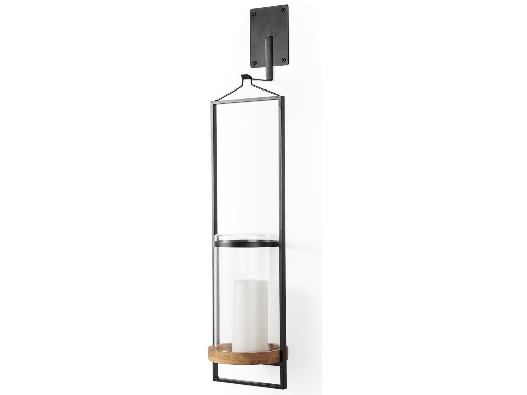 5.9L x 7.1W x 24.0H Black Metal Frame and Wood Hanging Candle Holder - main image