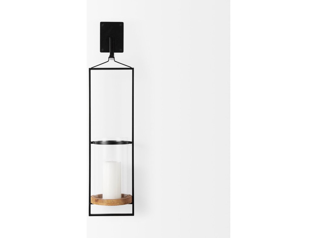 5.9L x 7.1W x 24.0H Black Metal Frame and Wood Hanging Candle Holder - image 1
