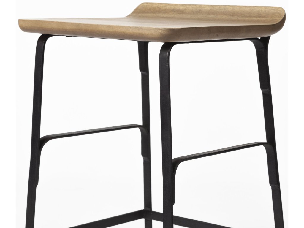25" Seat Height Brown Wood Seat Black Metal Frame Counter Stool - image 10