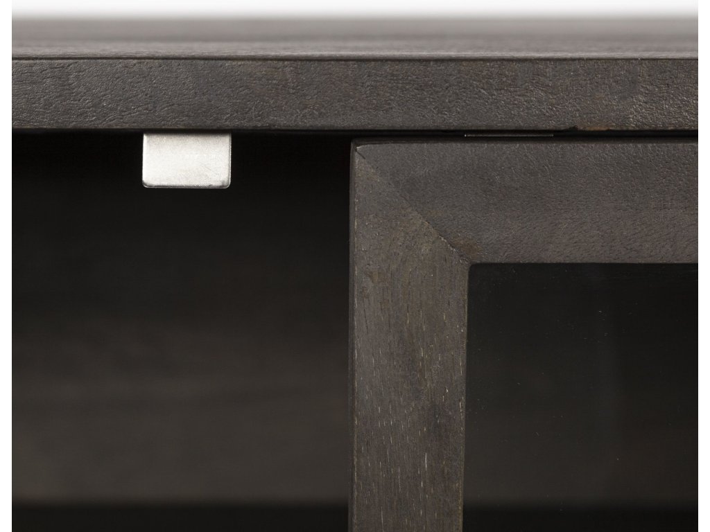 70X18 Black-Brown Wood, Black Metal Base w/ 4 Glass Cabinet Doors Sideboard - image 6
