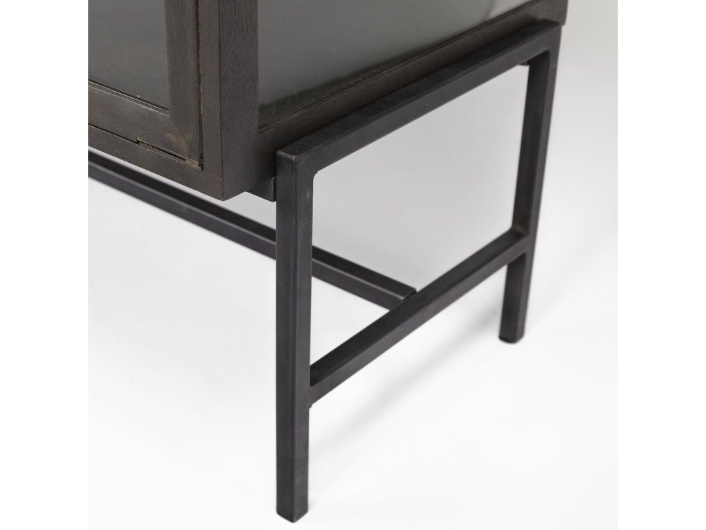 70X18 Black-Brown Wood, Black Metal Base w/ 4 Glass Cabinet Doors Sideboard - image 8