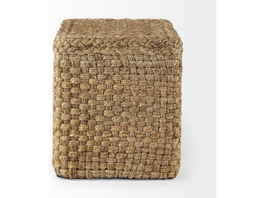 16.5" Square Brown Jute Pouf - image 2