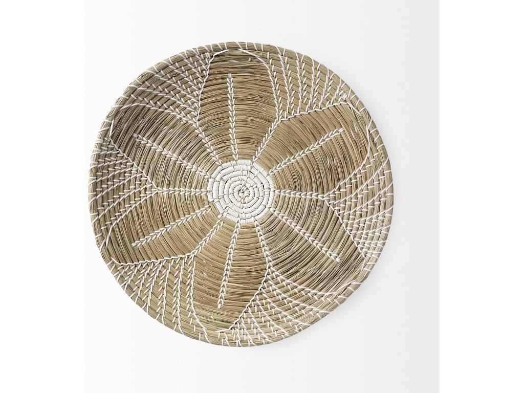 24.0L x 24.0W x 3.5 Light Brown Seagrass w/White String Round Wall Hanging Plate - image 2