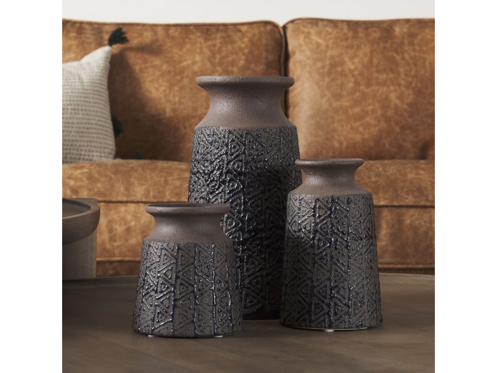 II Medium Brown/Black Patterned Ceramic Vase - image 2