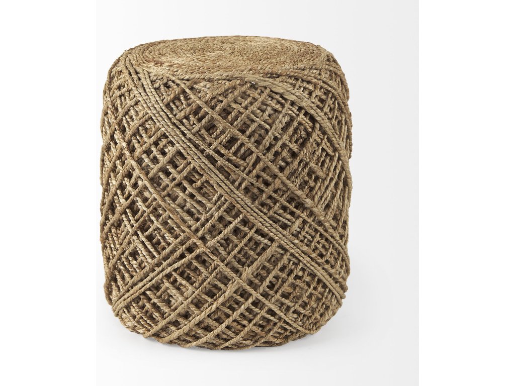Brown Handwoven Wool Cylindrical Pouf - image 5