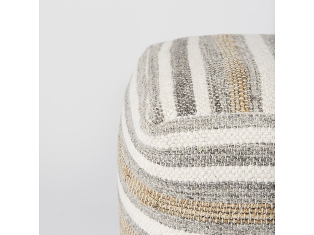 16.0L x 16.0W x 16.0H White/Taupe/Gray Striped Hemp and Cotton Pouf - image 6
