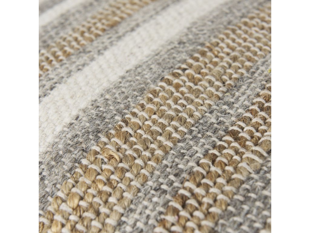 16.0L x 16.0W x 16.0H White/Taupe/Gray Striped Hemp and Cotton Pouf - image 7