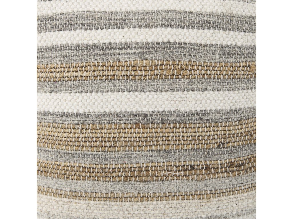 16.0L x 16.0W x 16.0H White/Taupe/Gray Striped Hemp and Cotton Pouf - image 8