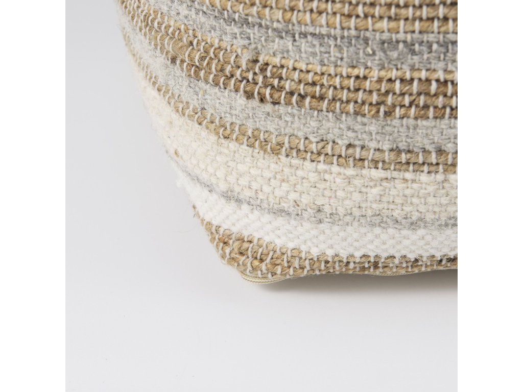16.0L x 16.0W x 16.0H White/Taupe/Gray Striped Hemp and Cotton Pouf - image 9