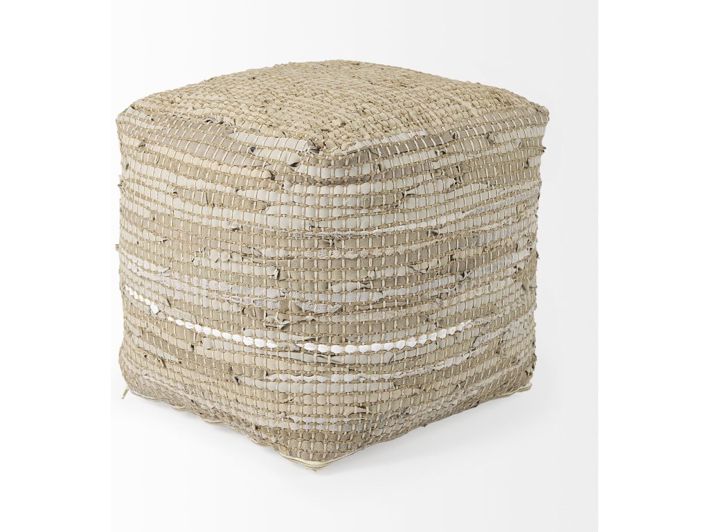 16.0L x 16.0W x 16.0H Beige Leather and Jute Pouf - image 2