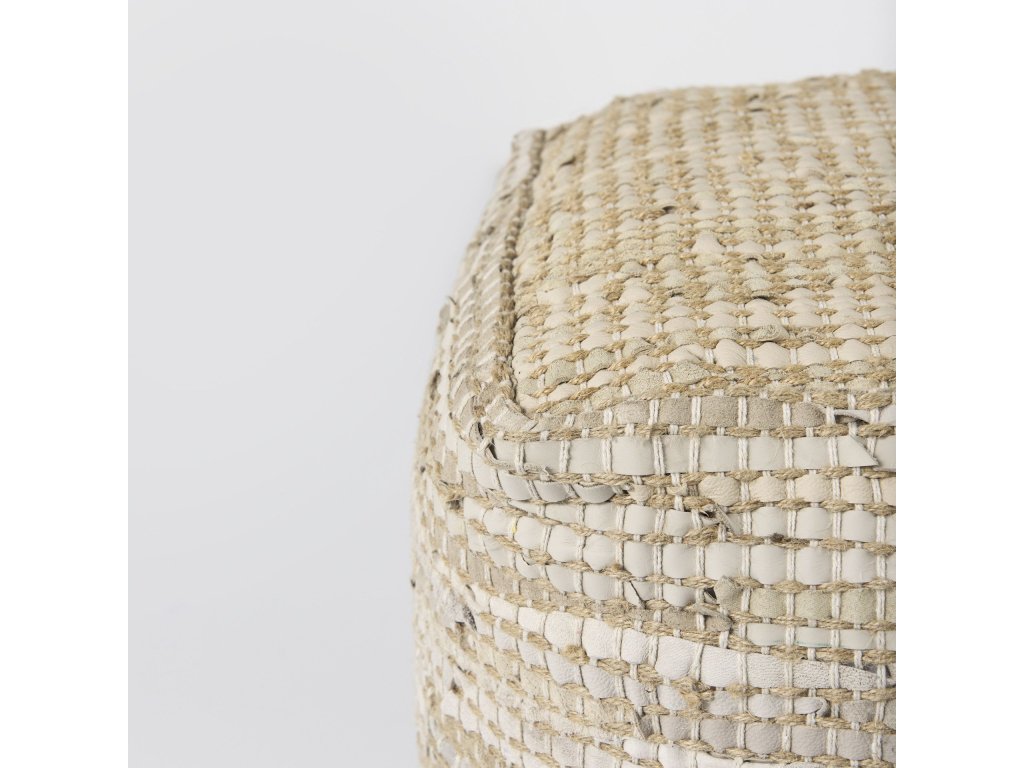 16.0L x 16.0W x 16.0H Beige Leather and Jute Pouf - image 4