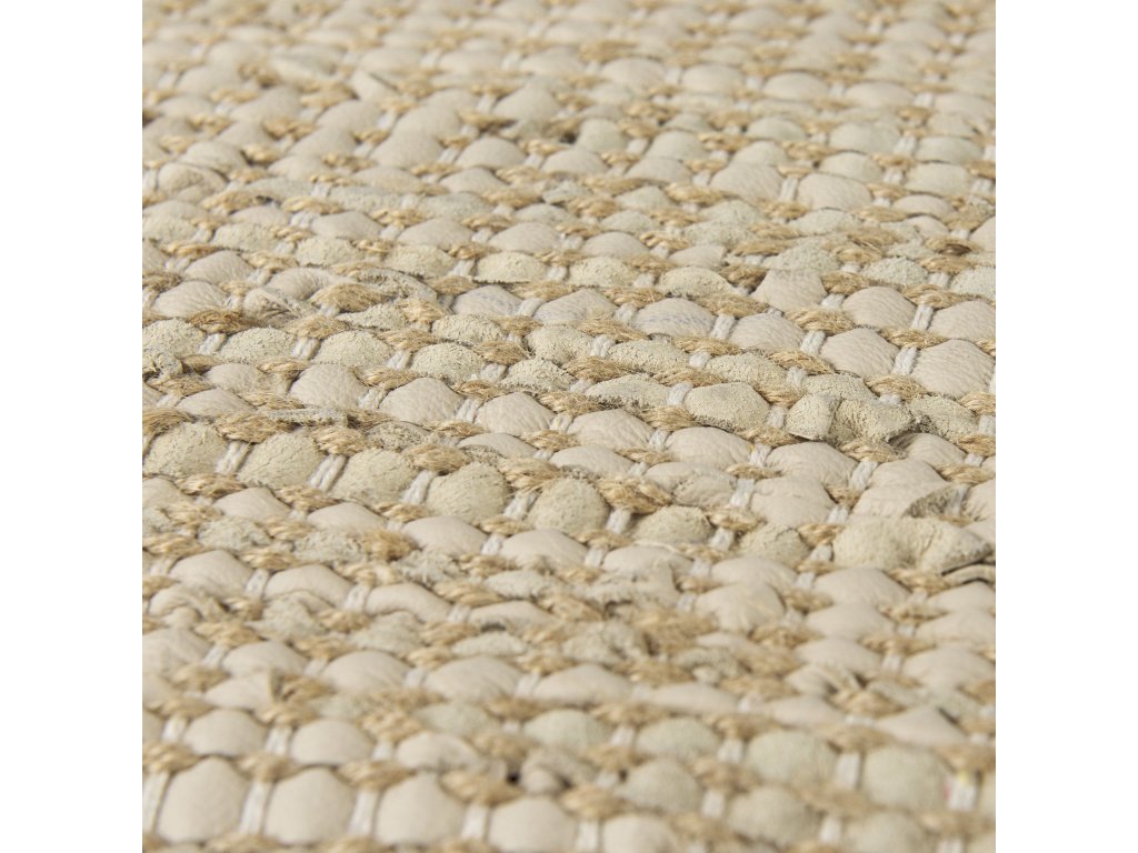 16.0L x 16.0W x 16.0H Beige Leather and Jute Pouf - image 5
