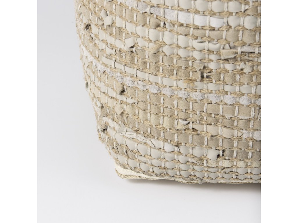 16.0L x 16.0W x 16.0H Beige Leather and Jute Pouf - image 7