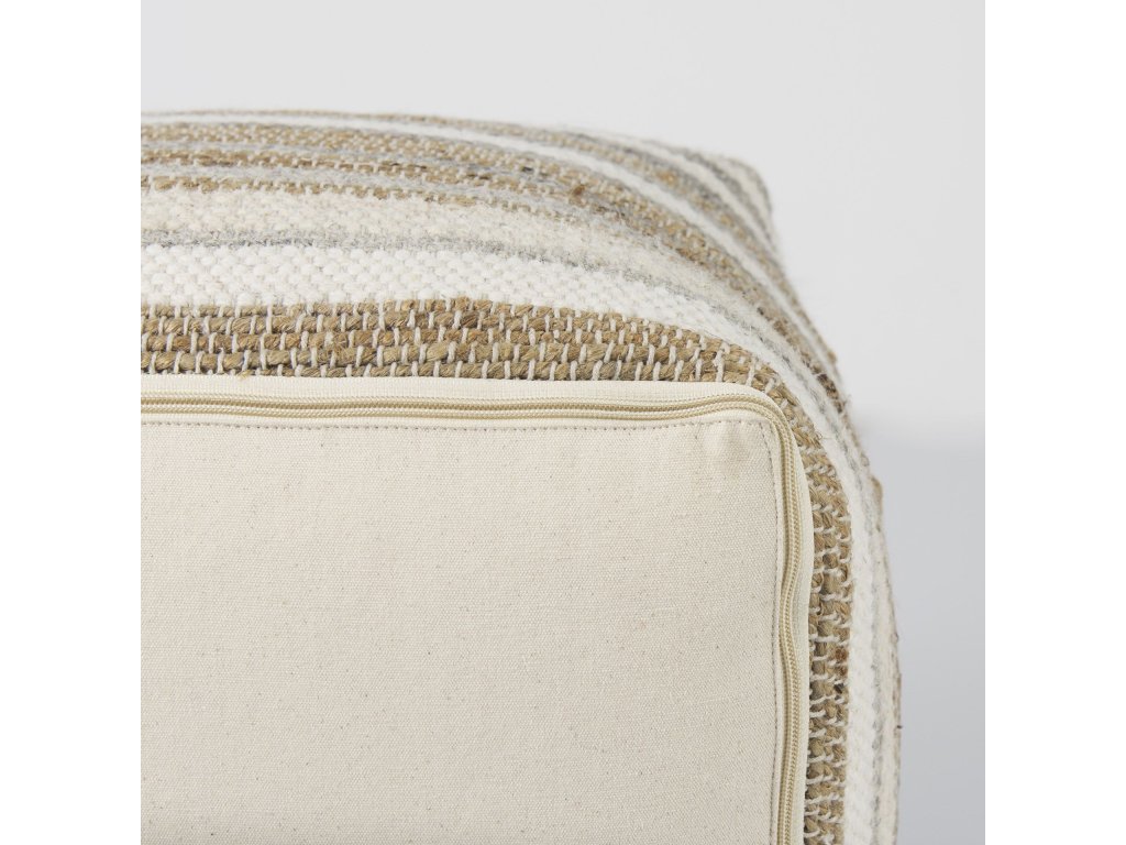 16.0L x 16.0W x 16.0H White/Taupe/Gray Striped Hemp and Cotton Pouf - image 10