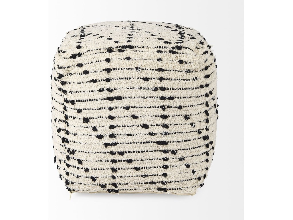 16.0L x 16.0W x 16.0H Cream/Black Cotton Patterned Pouf - image 4