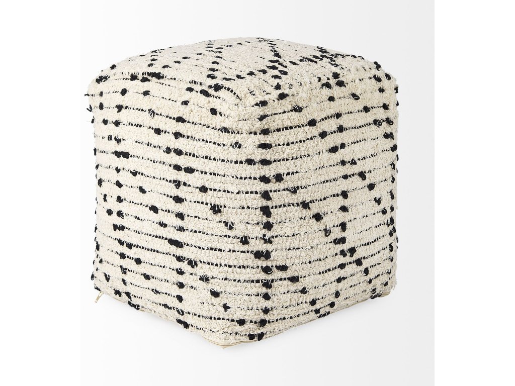 16.0L x 16.0W x 16.0H Cream/Black Cotton Patterned Pouf - image 5