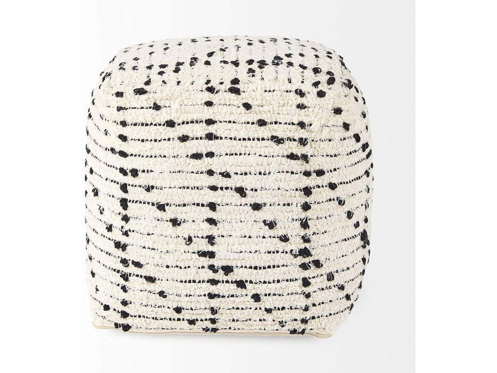 16.0L x 16.0W x 16.0H Cream/Black Cotton Patterned Pouf - image 6