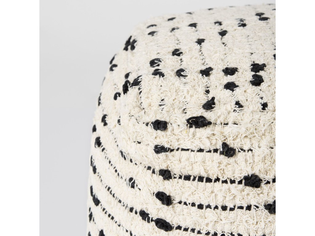 16.0L x 16.0W x 16.0H Cream/Black Cotton Patterned Pouf - image 7