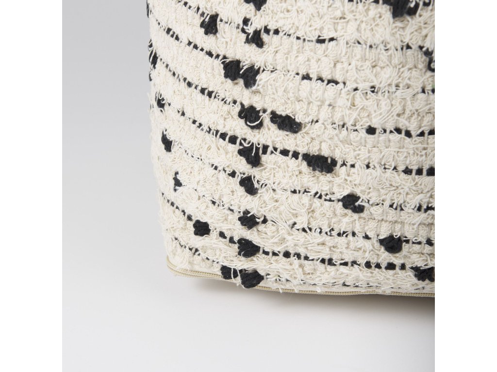 16.0L x 16.0W x 16.0H Cream/Black Cotton Patterned Pouf - image 10