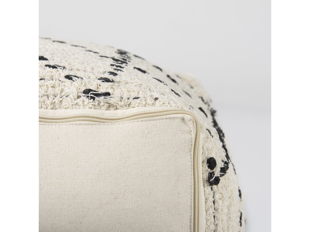 16.0L x 16.0W x 16.0H Cream/Black Cotton Patterned Pouf - image 11