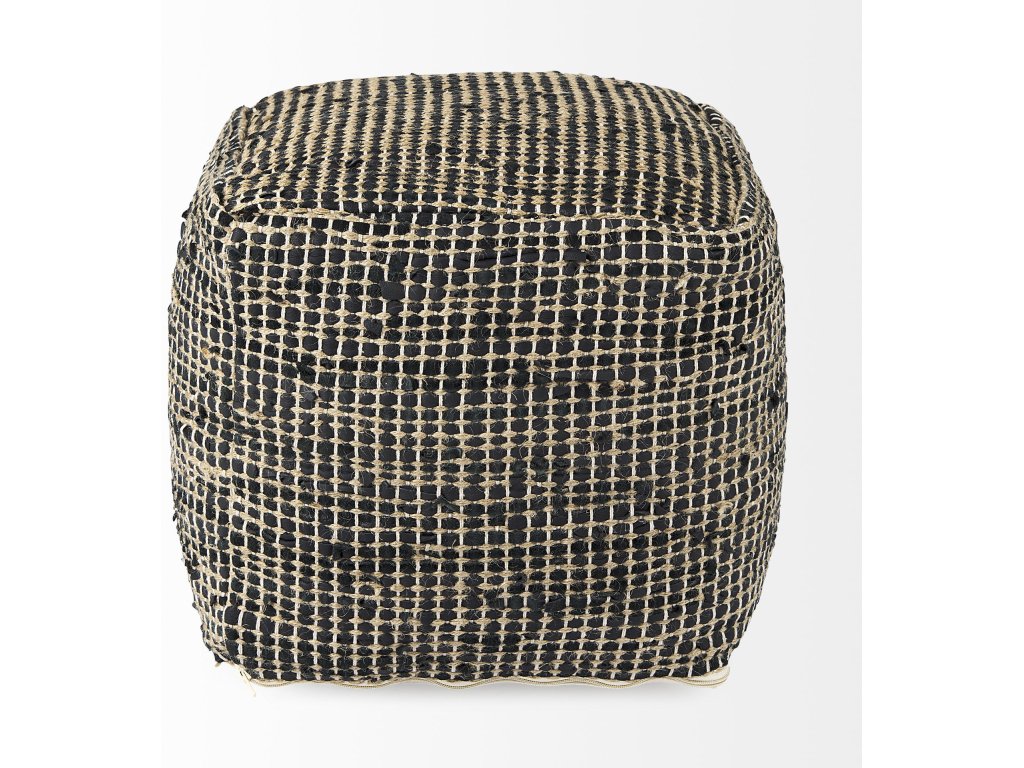 16.0L x 16.0W x 16.0H Charcoal Leather and Jute Pouf - image 2