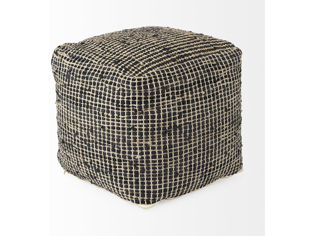16.0L x 16.0W x 16.0H Charcoal Leather and Jute Pouf - image 3