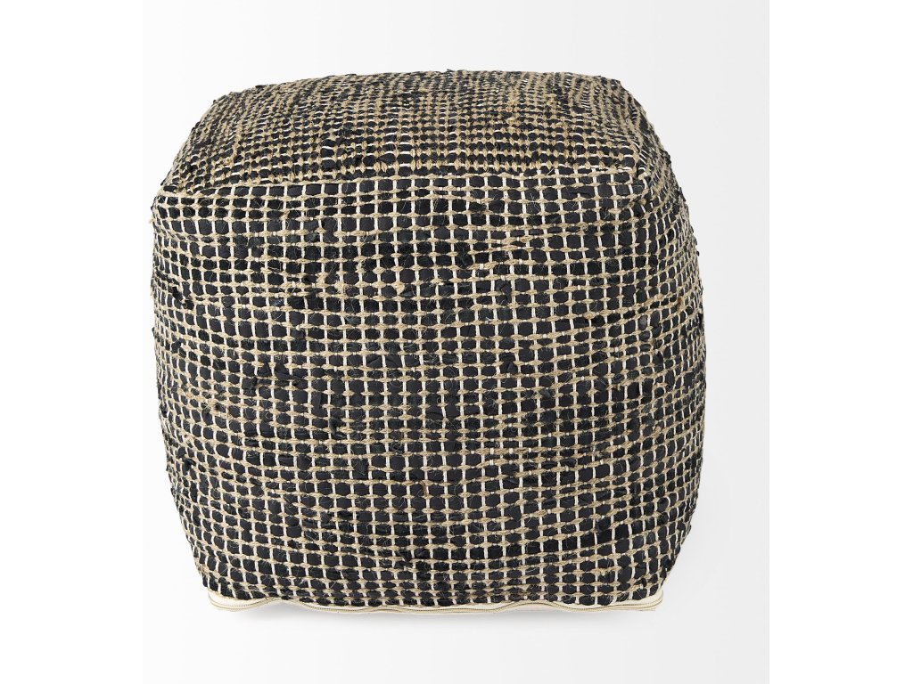 16.0L x 16.0W x 16.0H Charcoal Leather and Jute Pouf - image 4