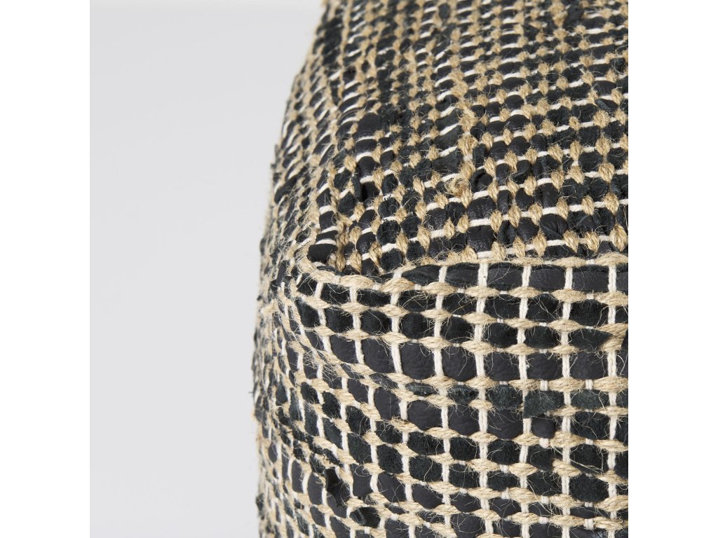 16.0L x 16.0W x 16.0H Charcoal Leather and Jute Pouf - image 5