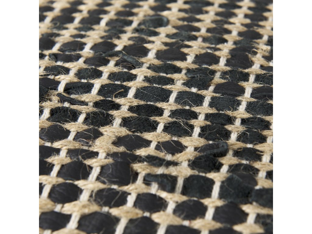 16.0L x 16.0W x 16.0H Charcoal Leather and Jute Pouf - image 6