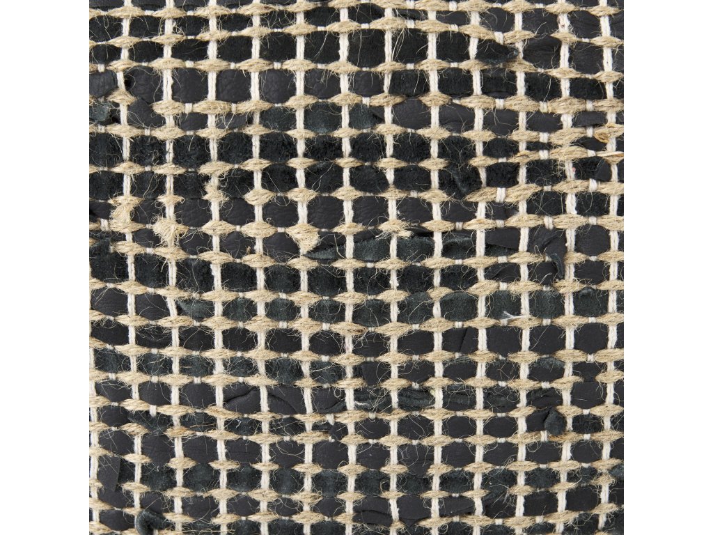 16.0L x 16.0W x 16.0H Charcoal Leather and Jute Pouf - image 7