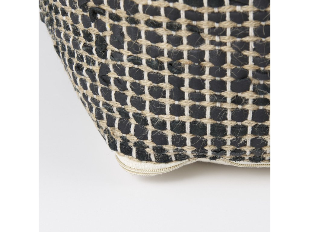 16.0L x 16.0W x 16.0H Charcoal Leather and Jute Pouf - image 8