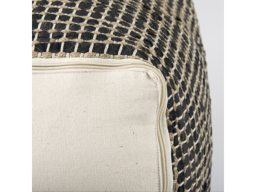 16.0L x 16.0W x 16.0H Charcoal Leather and Jute Pouf - image 9