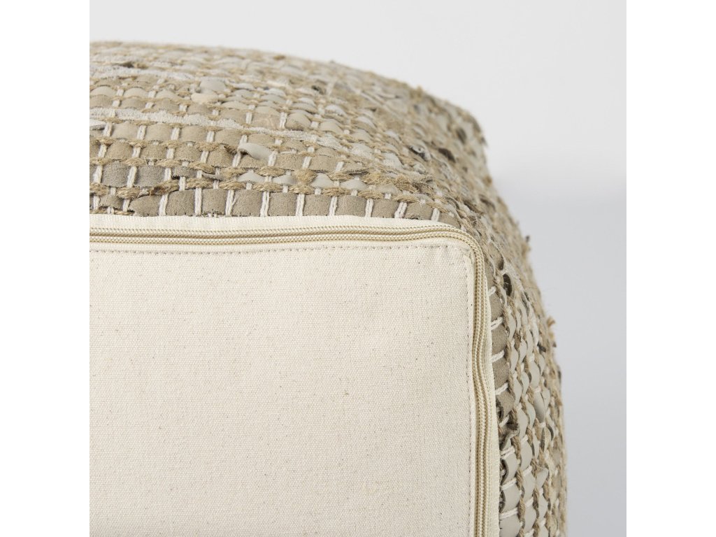 16.0L x 16.0W x 16.0H Beige Leather and Jute Pouf - image 8