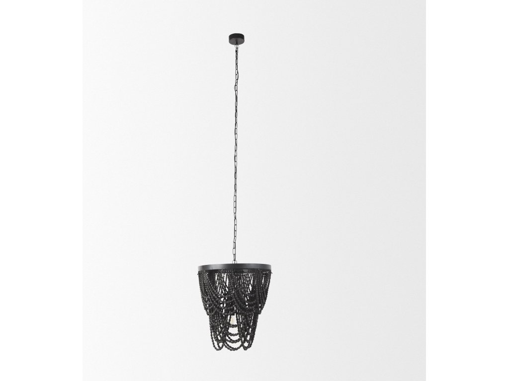 19.7L x 19.7W x 89.0H Black Metal Wooden Bead Three Bulb Chandelier - image 1