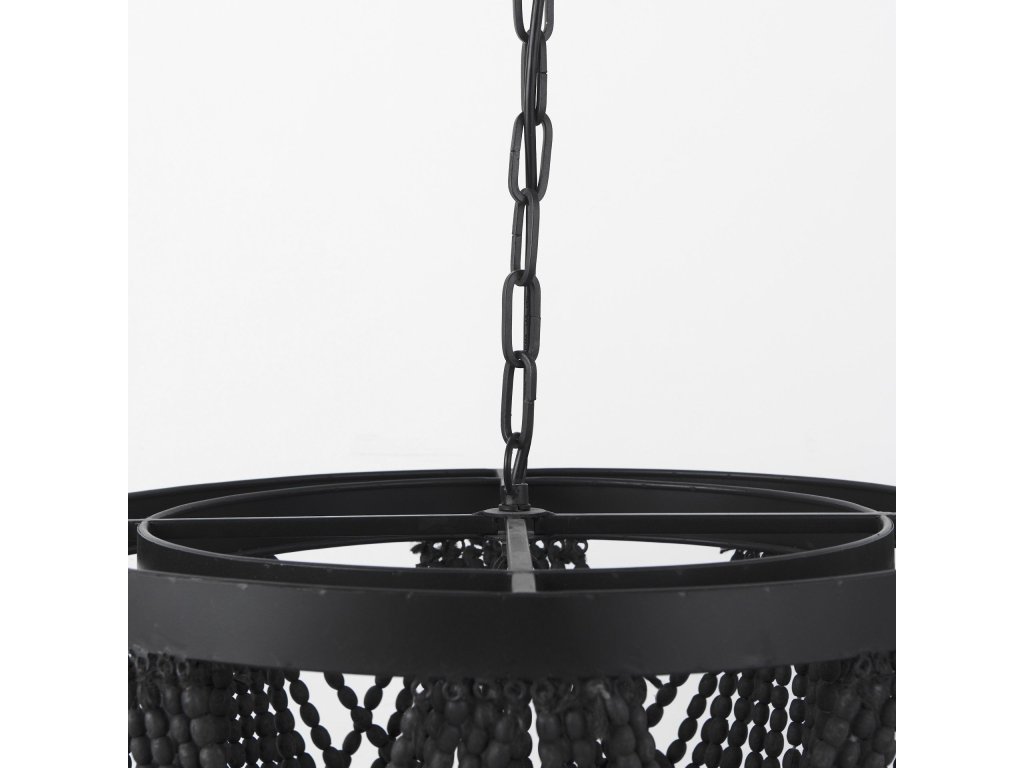 19.7L x 19.7W x 89.0H Black Metal Wooden Bead Three Bulb Chandelier - image 4